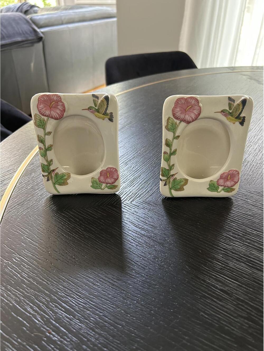 Pair of Vintage Ceramic Picture Frames  Floral and Humming